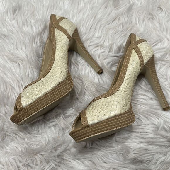 Kathy Van Zealand Dear Snakeskin Peep Toe Heels Sz 9 - Picture 8 of 16